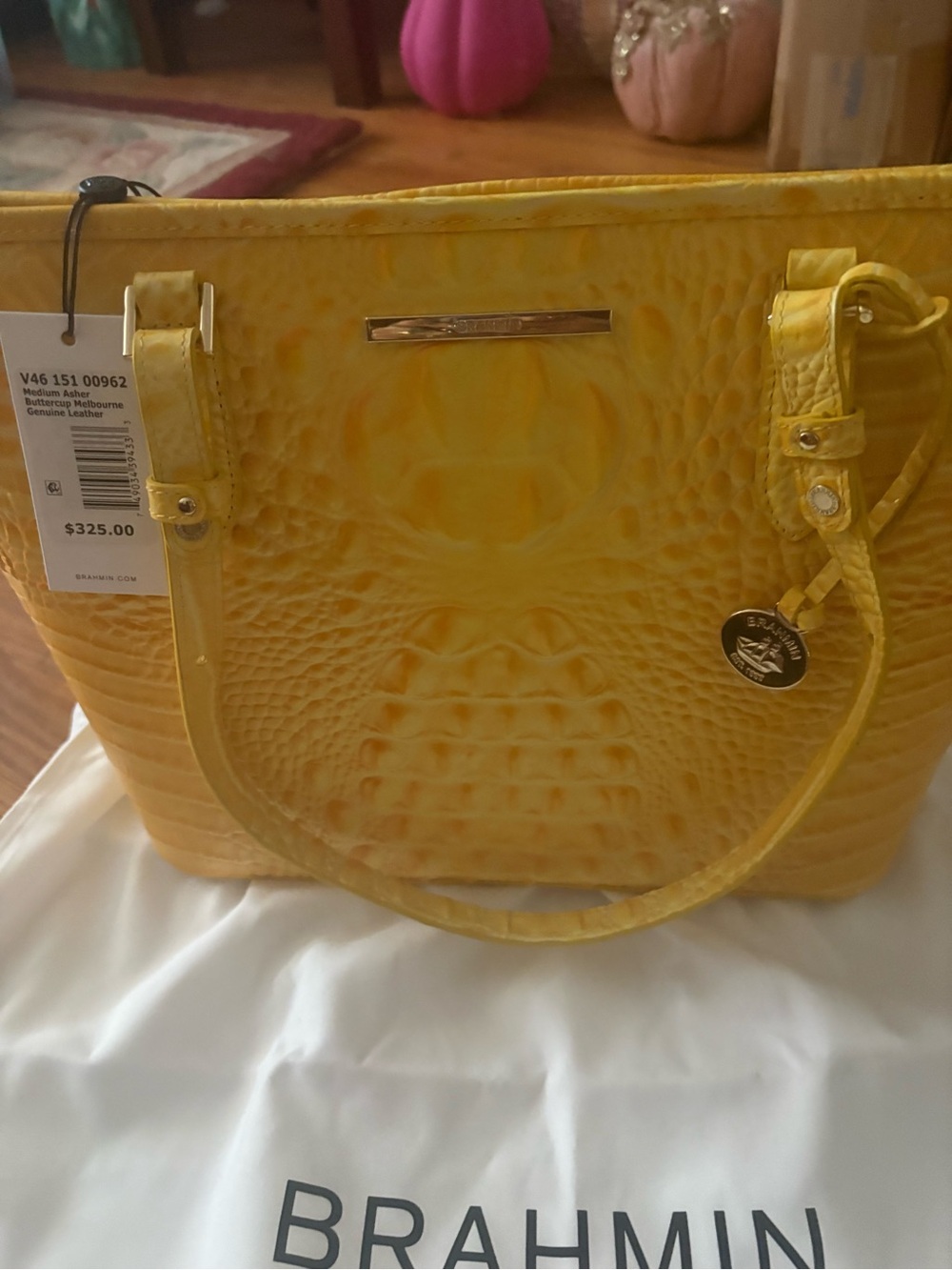 Brahmin Yellow Croc-Embossed Tote Bag - Women's Handbag NWT - Picture 3 of 6